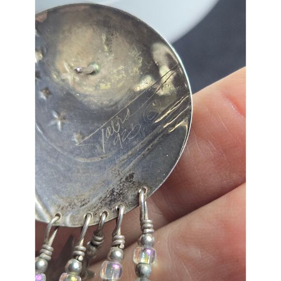 Vintage Tabra Sterling Silver Grey Pearl Celestial Statement Dangle Earrings 4" - Picture 9 of 10